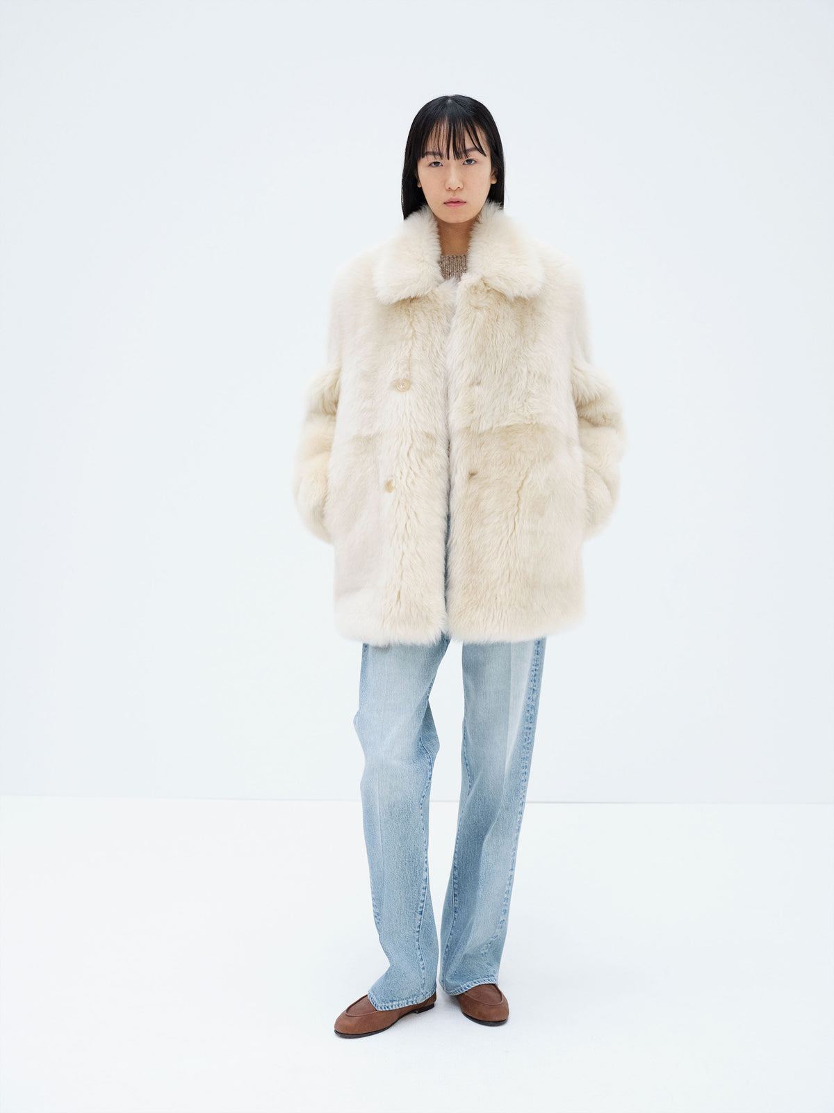 LONG HAIRED MERINO MOUTON SHORT COAT
