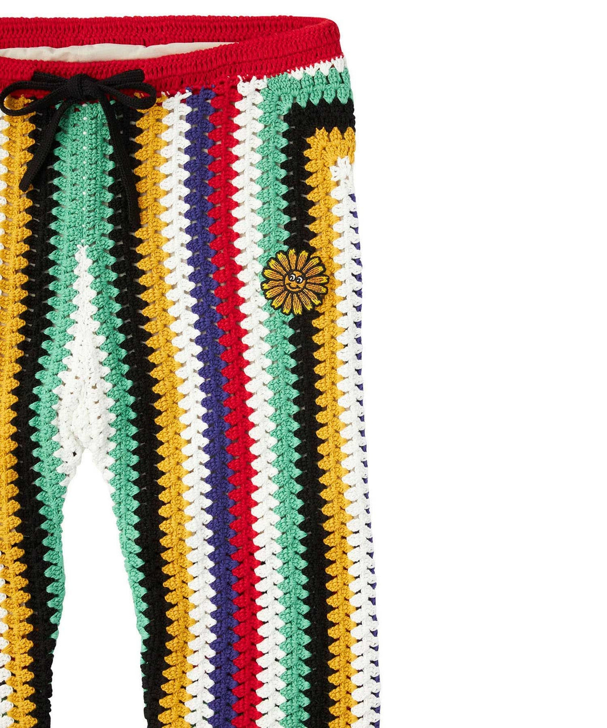 Flower Power Patch Three-Quarter Length Hand-Knit Pants