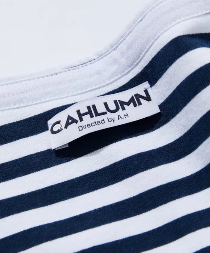 Boat Neck Horizontal Stripe french terry Long Sleeve Tee