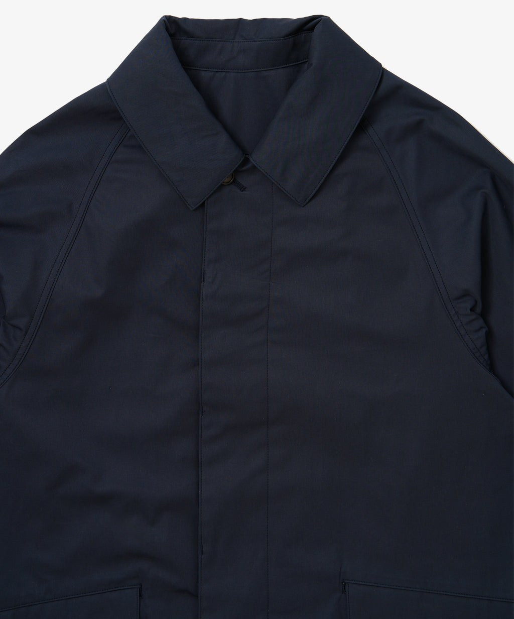 balmacaan coat gabardine navy