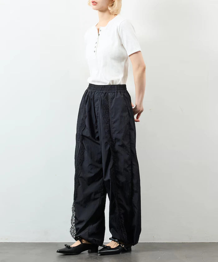 Nylon Lace Easy Wide Pants