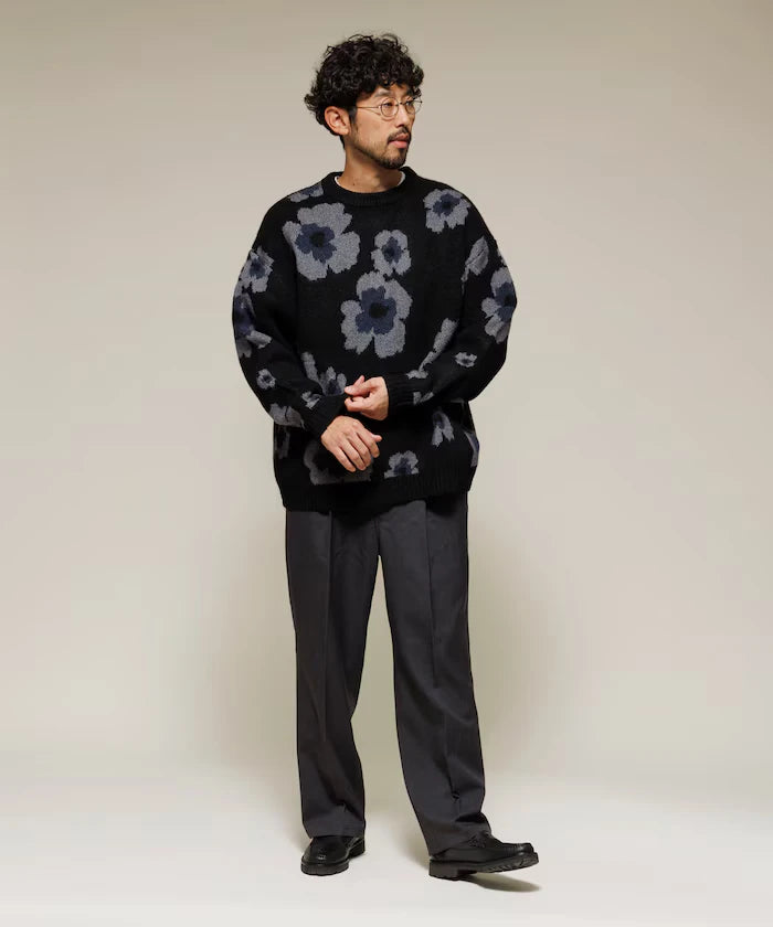 All-over Pattern Double Jacquard Knit Crew Neck Pullover / Relaxed Fit