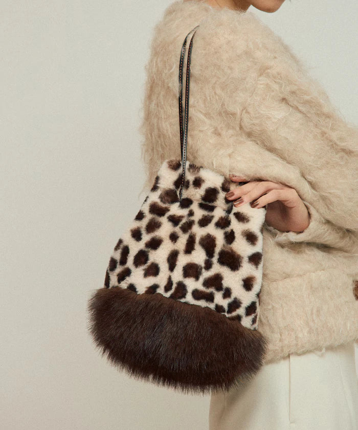 Faux Fur Animal Drawstring Bag