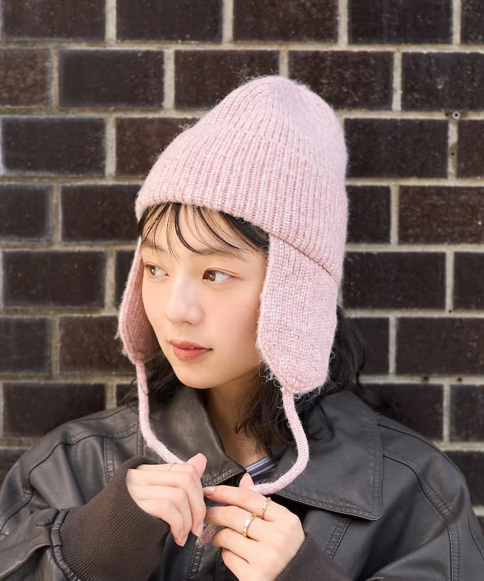 Mix Yarn Ear-Added Knit Cap