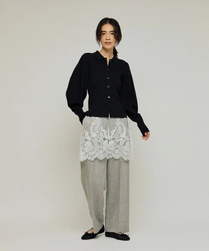 Lace Layered Slacks / Center Press Wide Slacks