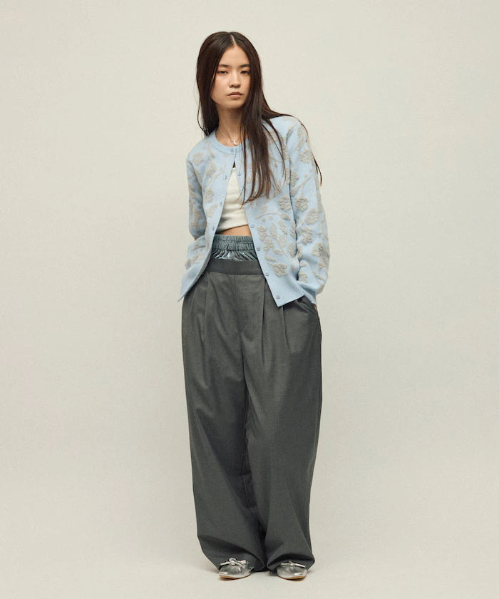 Velour Double Waist Easy Slacks / Wide Silhouette Wool-like Slacks Pants