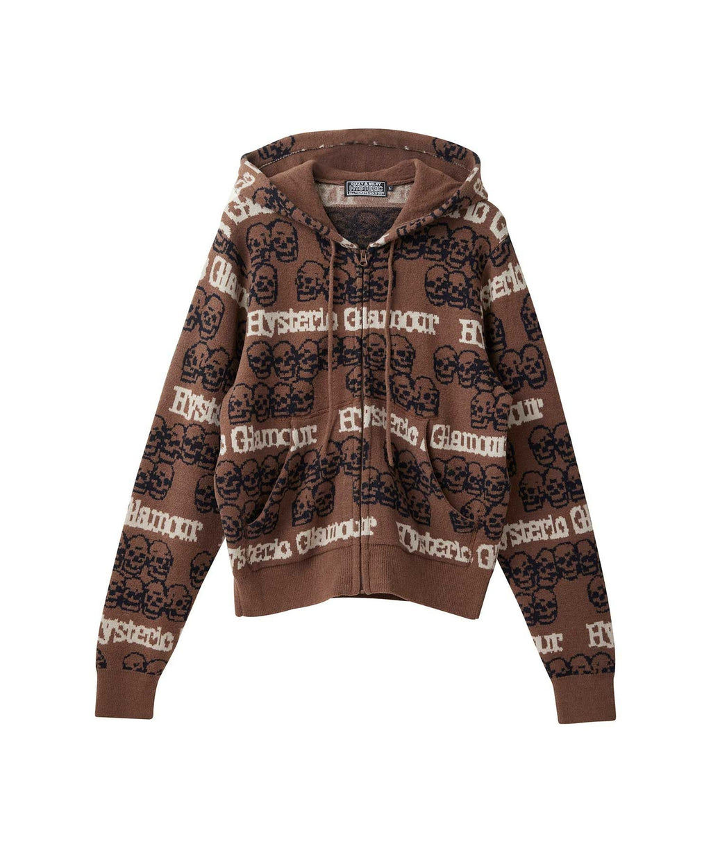 SKULL STRIPE Pattern Jacquard Parka