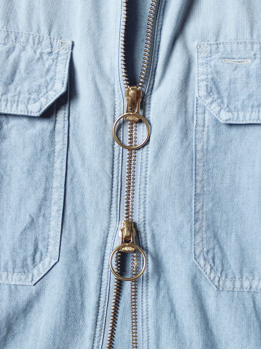 Chambray Sleeveless Zipper Work Shirt