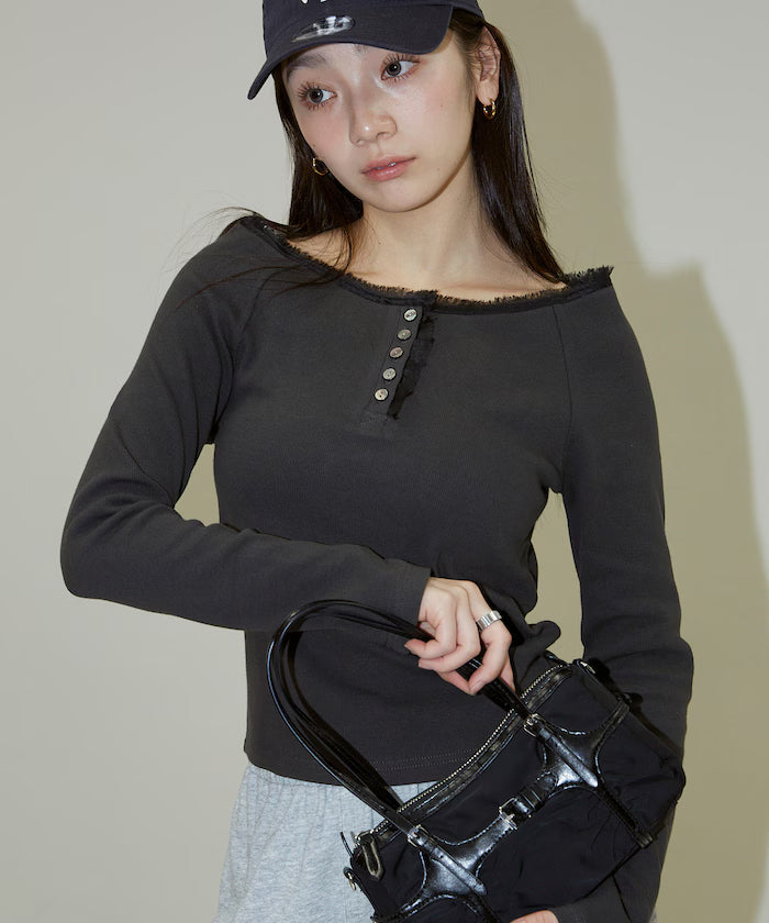 Lace Insert Long Sleeve T-Shirt