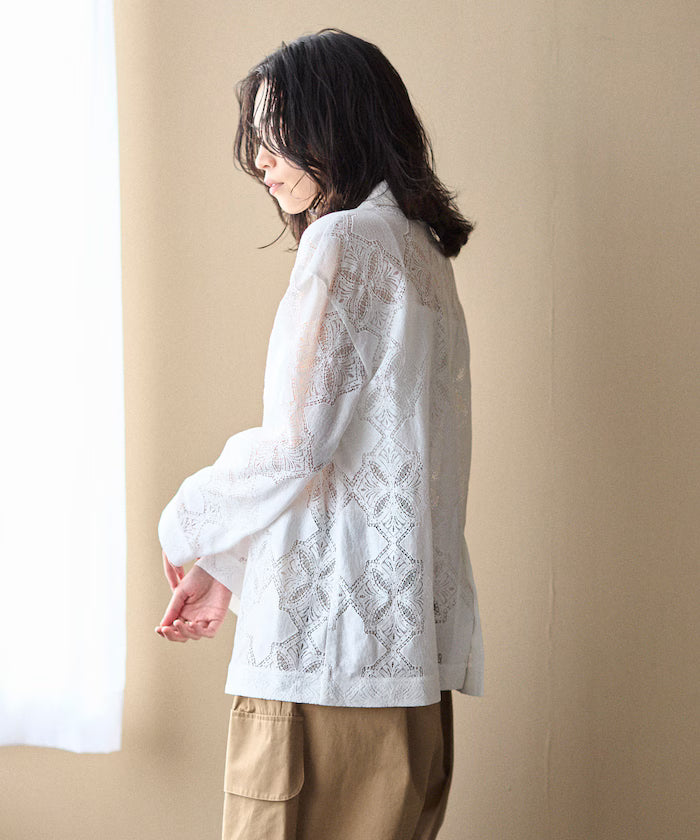 [February 12 12:00 Release] Panel Lace Shirt Jacket / Compatible with Setup