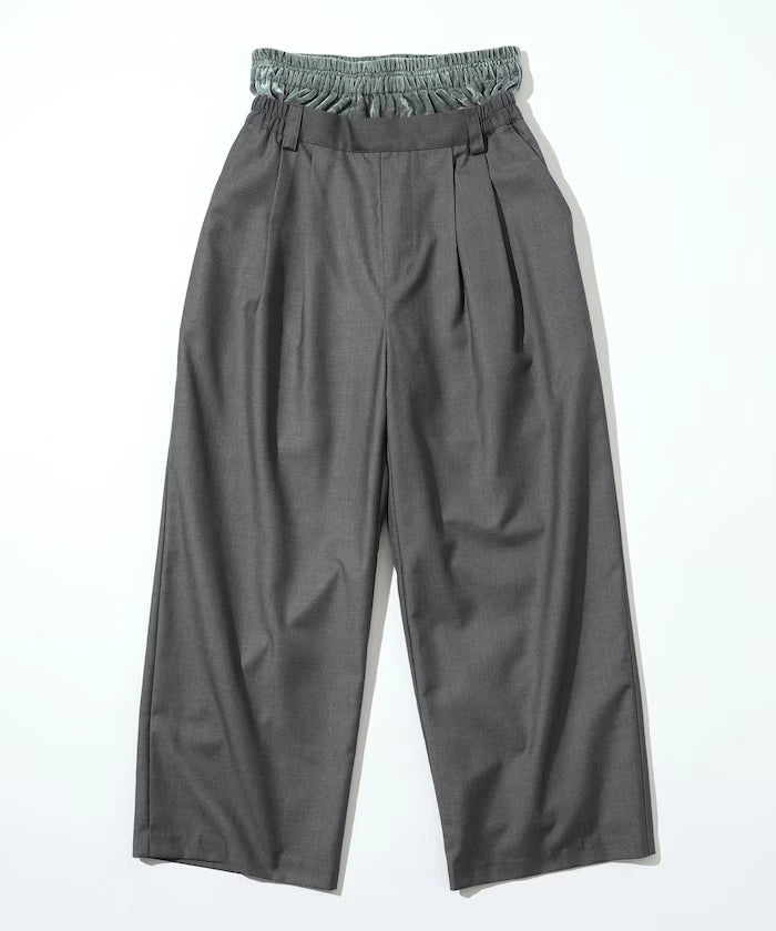 Velour Double Waist Easy Slacks / Wide Silhouette Wool-like Slacks Pants
