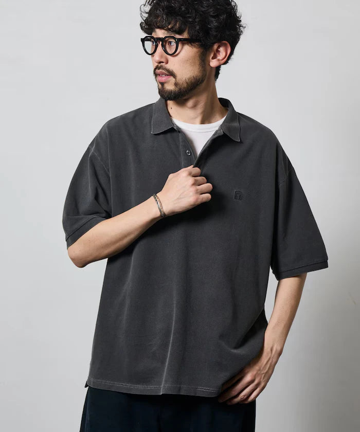 Big Silhouette Vintage Process One Point Embroidery Short Sleeve Polo Shirt