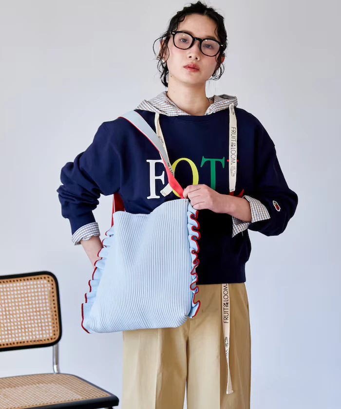 Color Block Knit Ruffle One Shoulder Bag