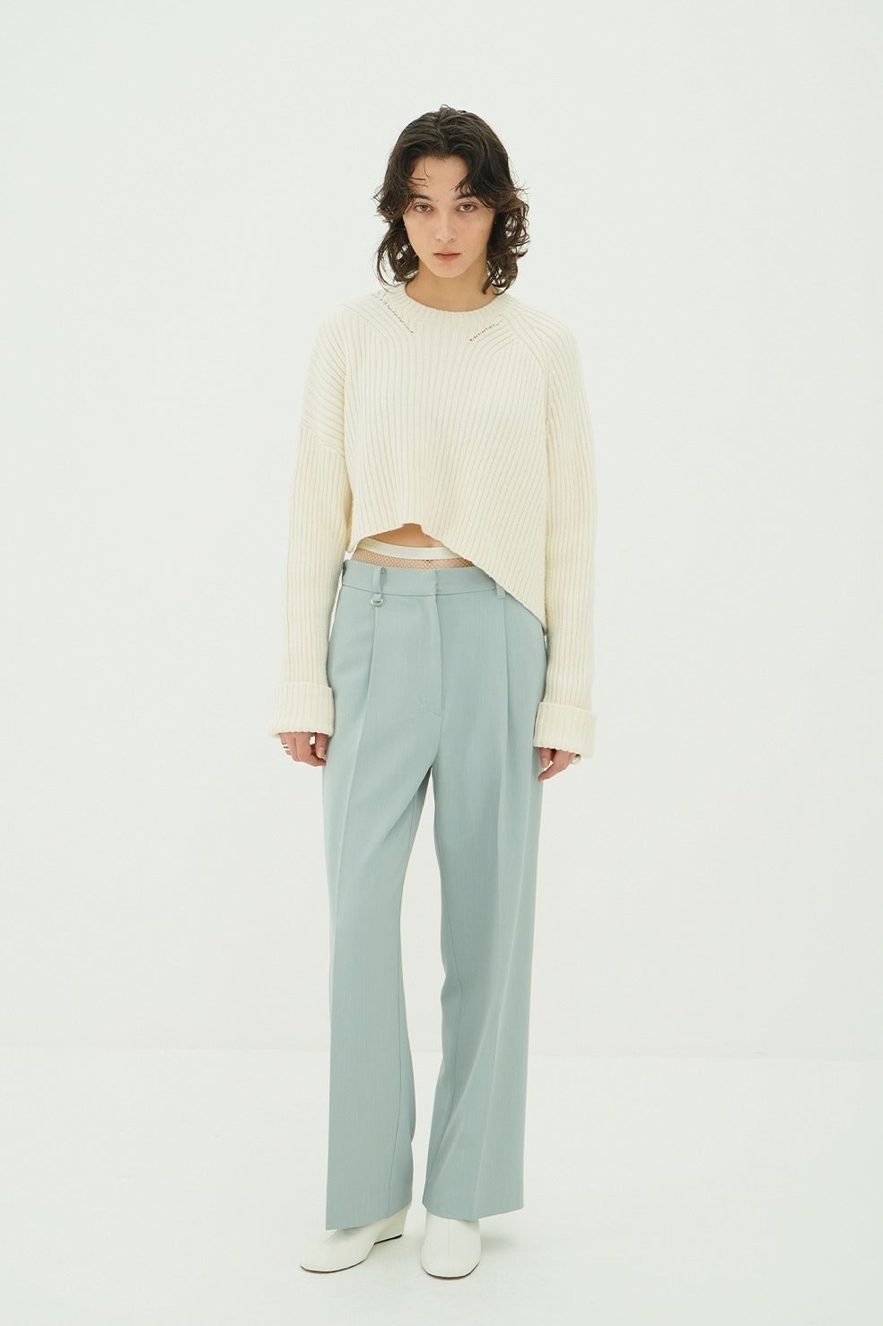 ASYMMETRY WIDE SHORT KNIT TOPS