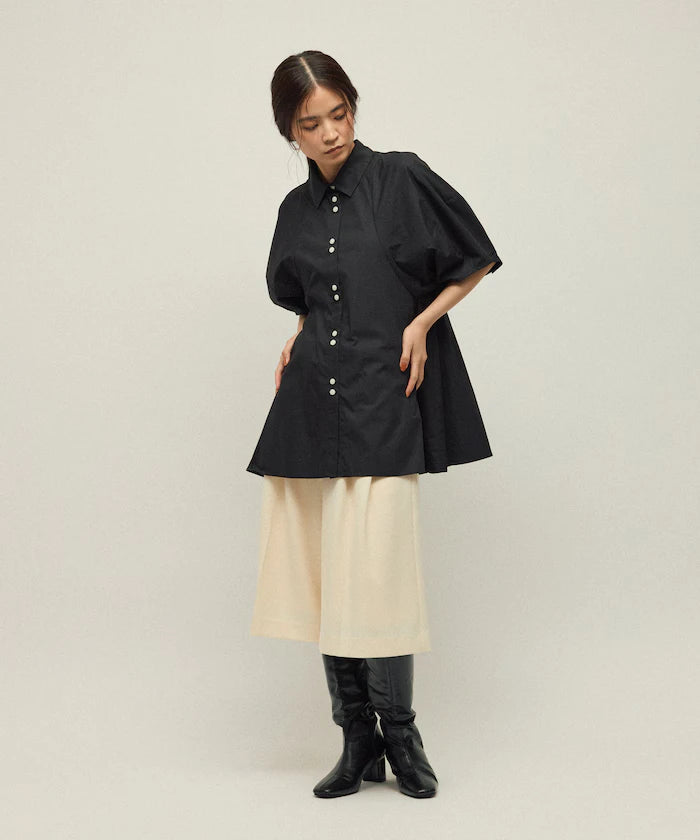 Switching Design Balloon Sleeve Shirt / 5-Minute Sleeve Blouse
