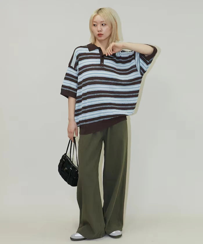 LOVE POP STUDIO Border Knit Polo Shirt Limited Edition