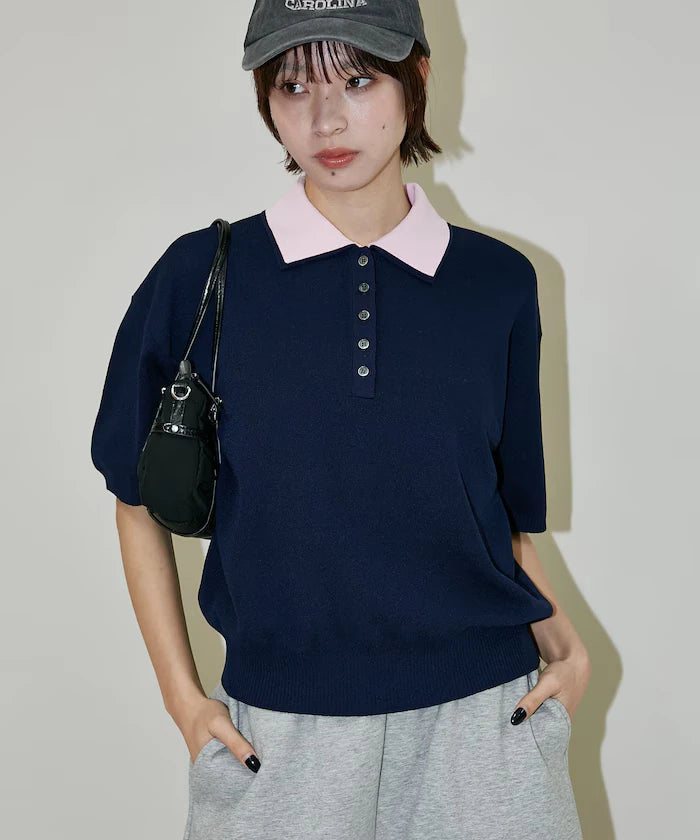 Color Scheme 2-Panel Collar Short Sleeve Knit Polo Shirt Limited Edition