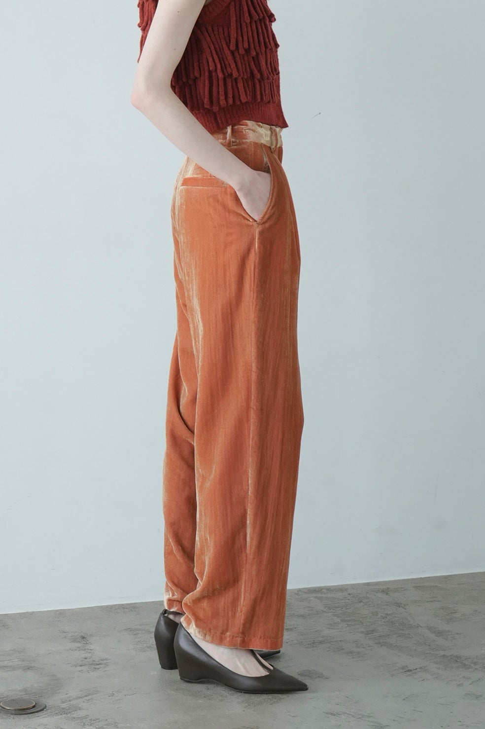 VELOR TUCK WIDE PANTS