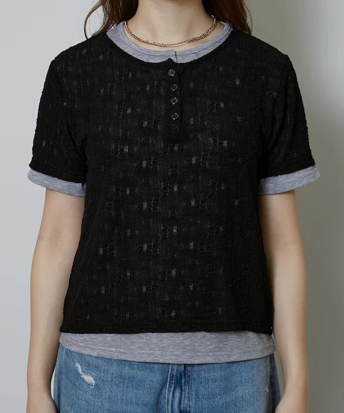 <Set Item> Cut x Jacquard Henry Neck T-Shirt Limited Edition