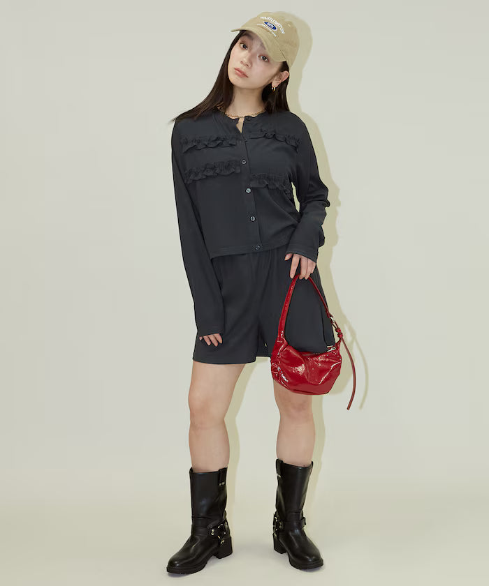Frill Design Cardigan Short Pants Set Up Limited Release