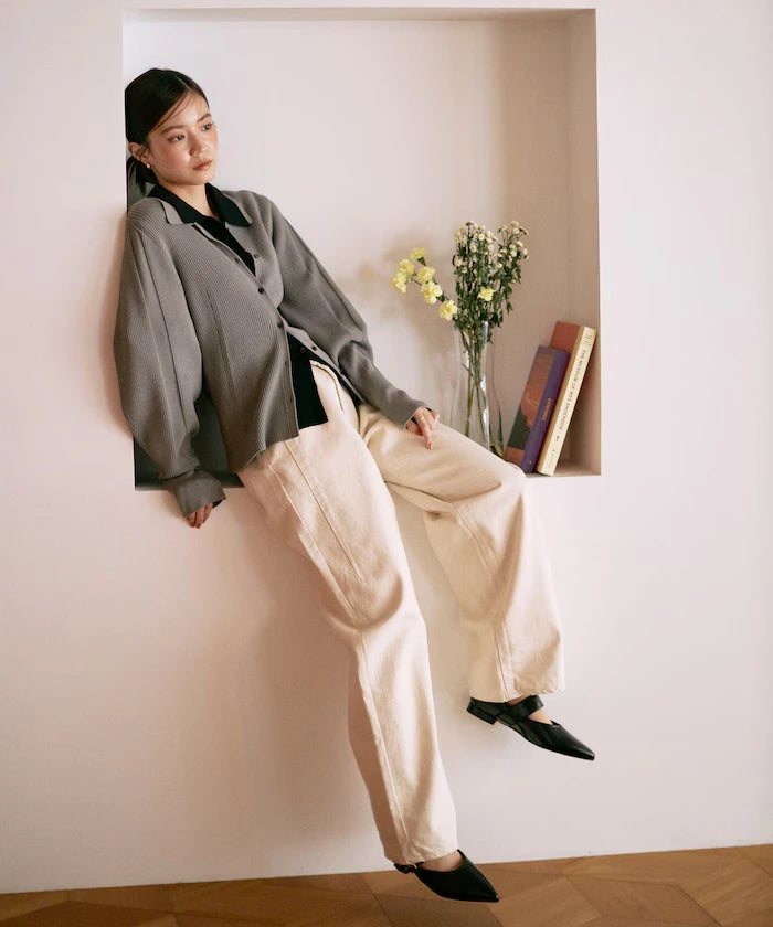 Functional material silk blend knit polo volume sleeve knit cardigan / anti-pill / machine washable