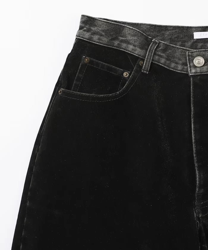 Flocked Denim Contrast Wide Straight Pants