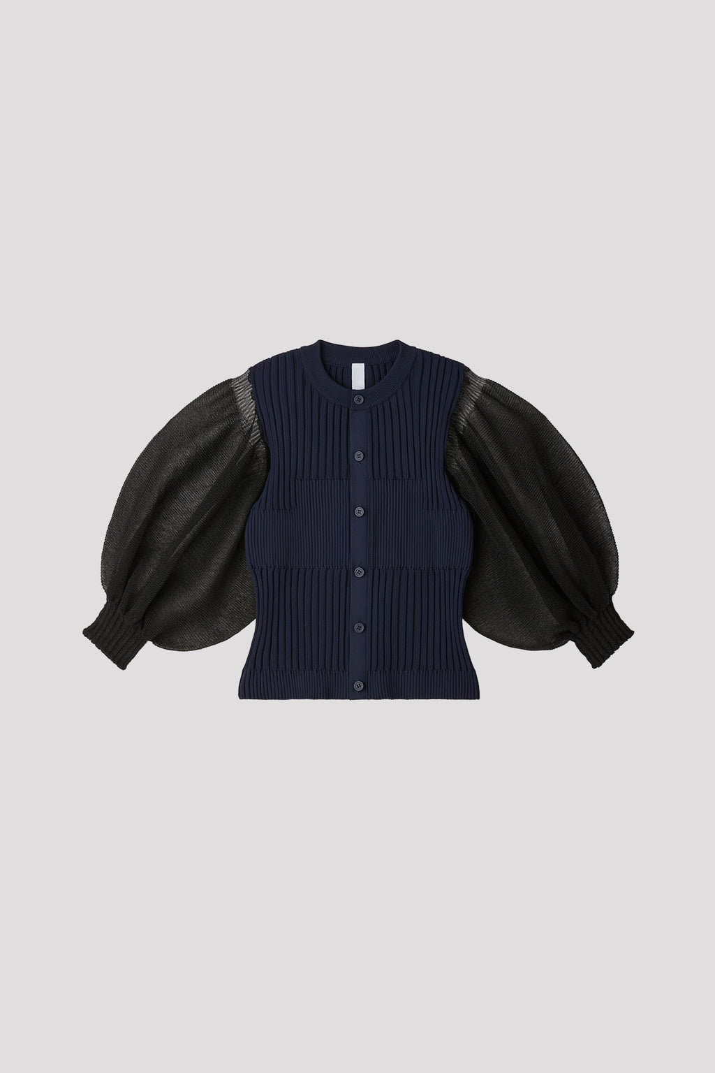 FLUTED LUCENT PUFF SLEEVE CARDIGAN