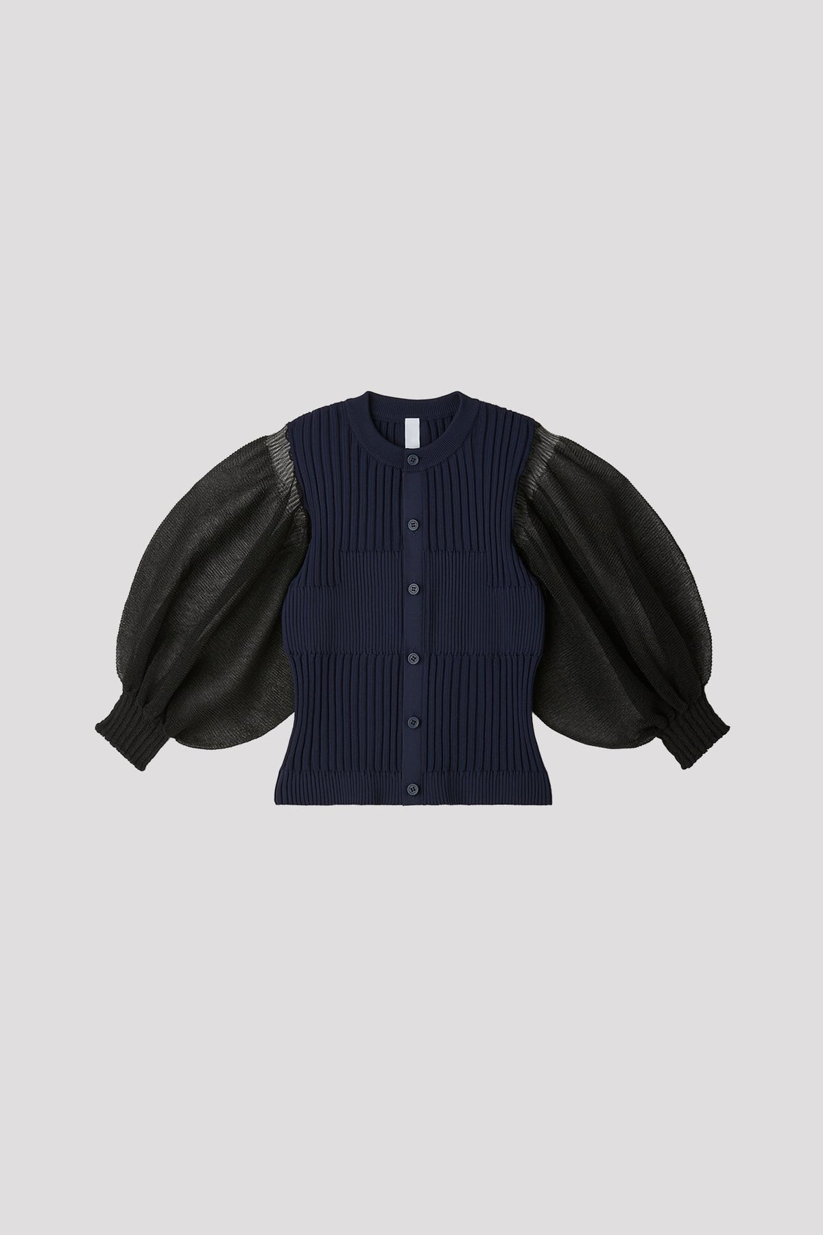 FLUTED LUCENT PUFF SLEEVE CARDIGAN