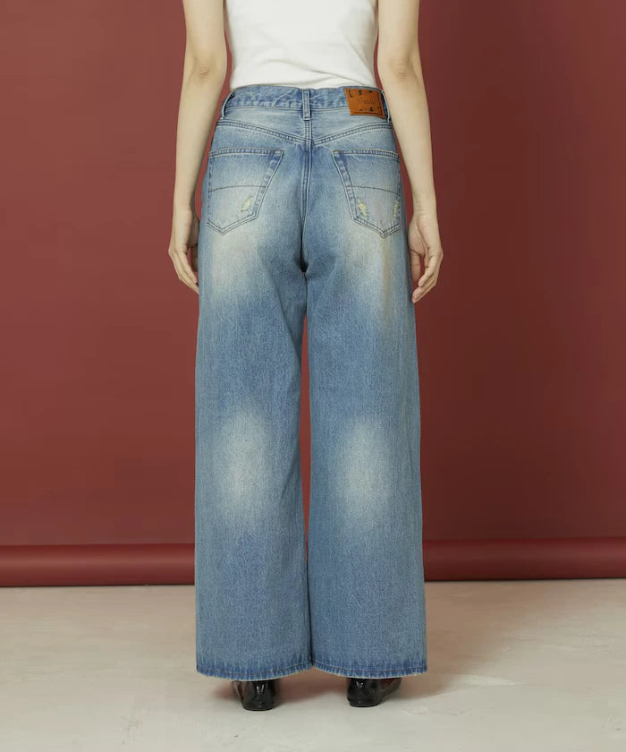 Flower Embroidery Wide Denim