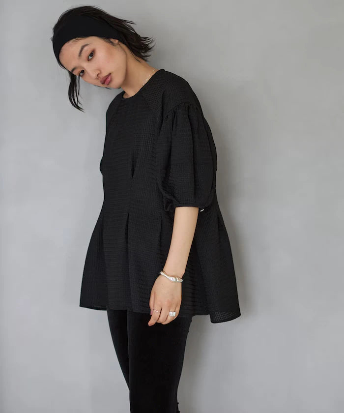Sheer Check Balloon Sleeve Blouse