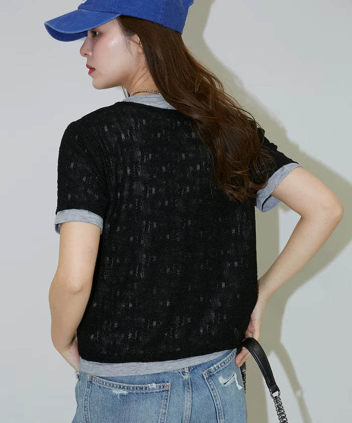 <Set Item> Cut x Jacquard Henry Neck T-Shirt Limited Edition