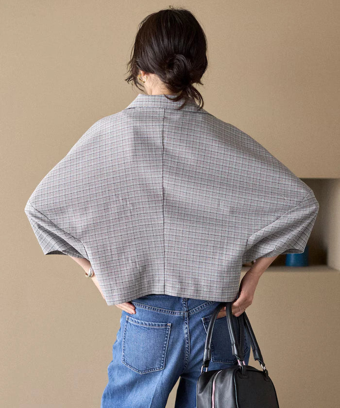 Collar Check Balloon Sleeve Shirt / Compatible with Setup