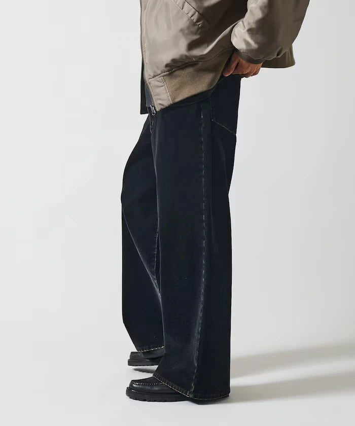 Flocked Denim Contrast Wide Straight Pants