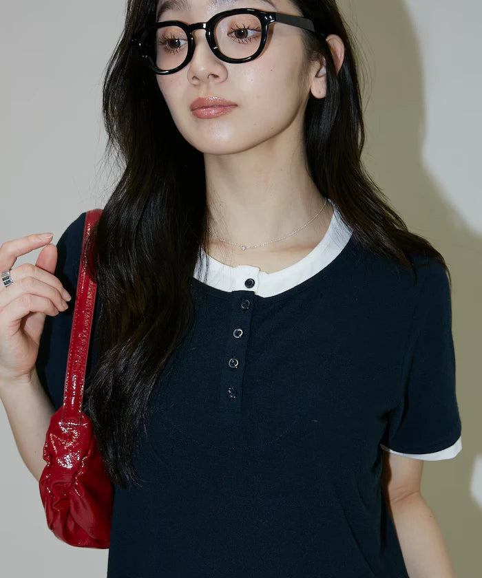 Layered-style Henley Neck T-shirt Limited Edition