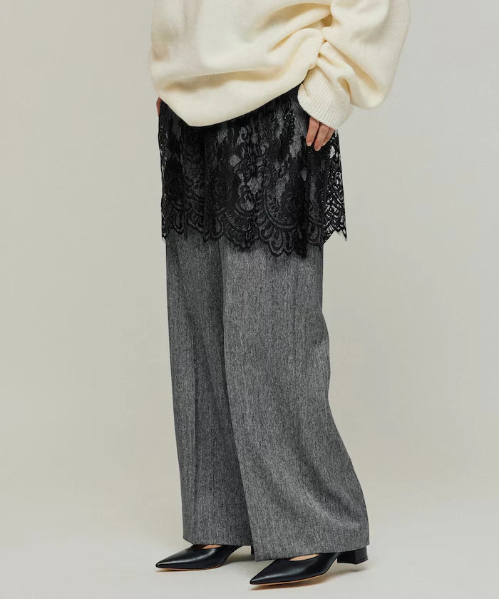 Lace Layered Slacks / Center Press Wide Slacks