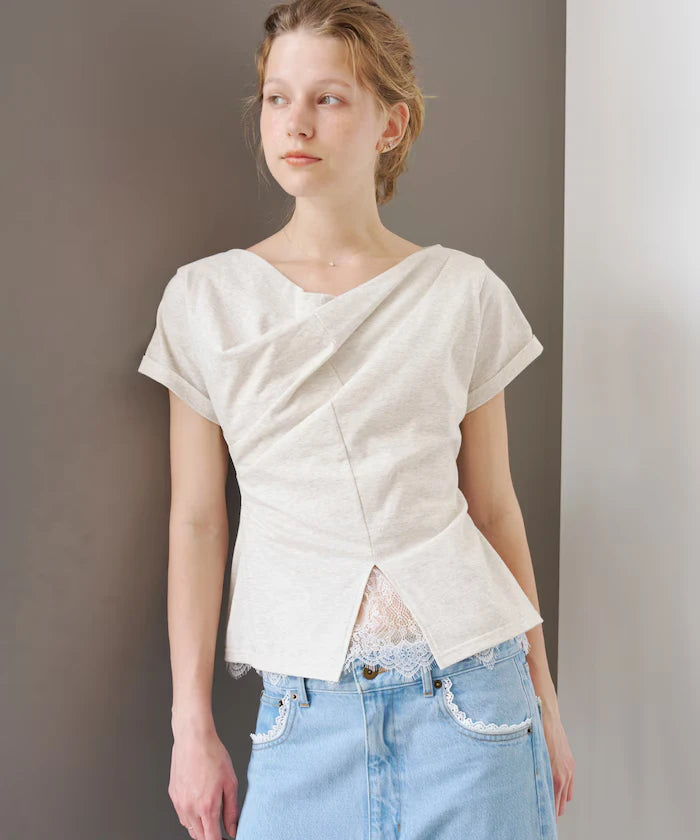 Lace Docking Draped Neck Top 【Limited Edition】