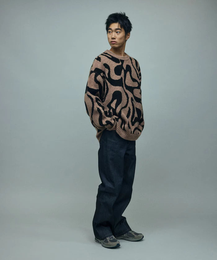 All-over Pattern Double Jacquard Knit Crew Neck Pullover / Relaxed Fit