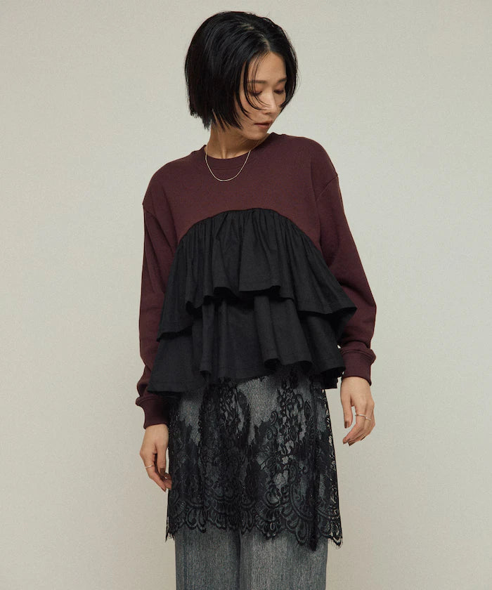 Organic Cotton Docking Frill Sweat / Relaxed Fit / Backed Sweat