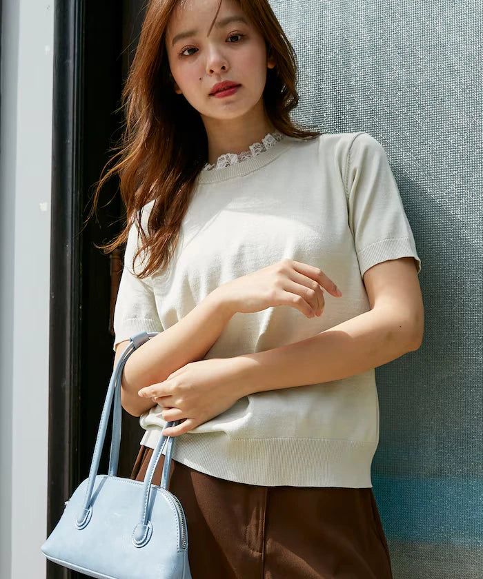 Lace Docking Short Sleeve Knit Top Limited Edition