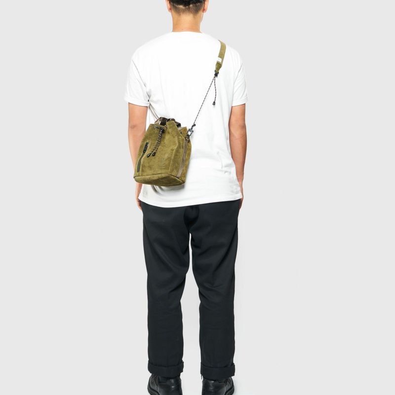WATER PROOF SUEDE DRAWSTRING BAG/KHAKI
