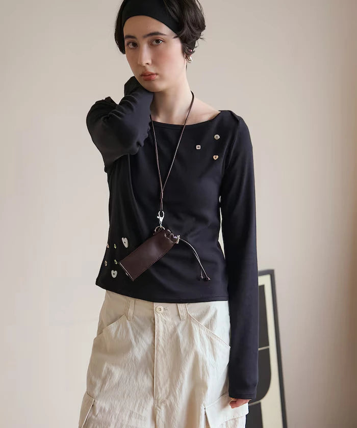 Many Button Cotton Modal Long Sleeve T-Shirt