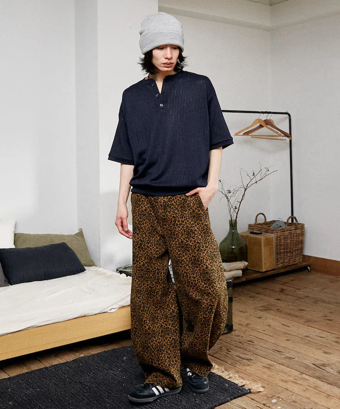 LOVE POP STUDIO Pattern Mesh Henley Neck T-Shirt Limited Release