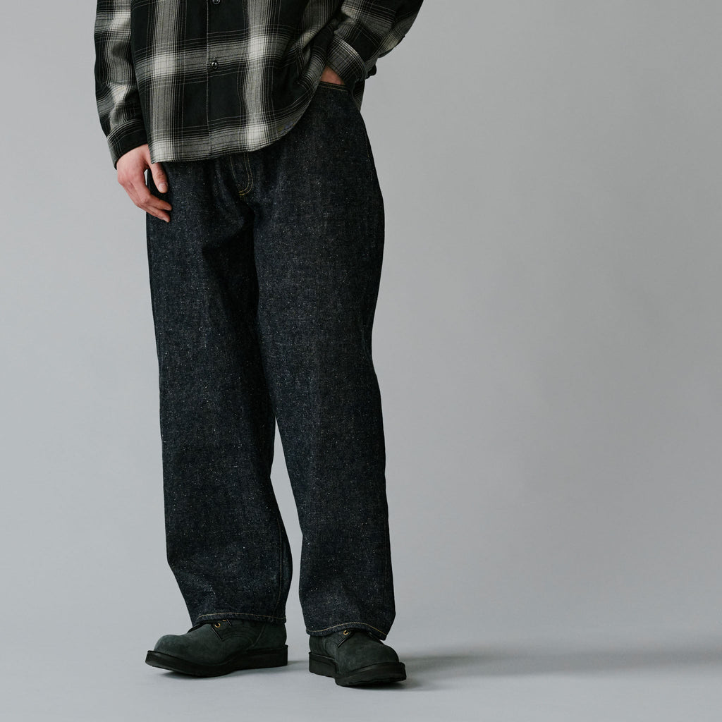 GL42579A / RECYCLED WASTE SUVIN COTTON YARN 14oz. DENIM 5POCKET WIDE PANTS