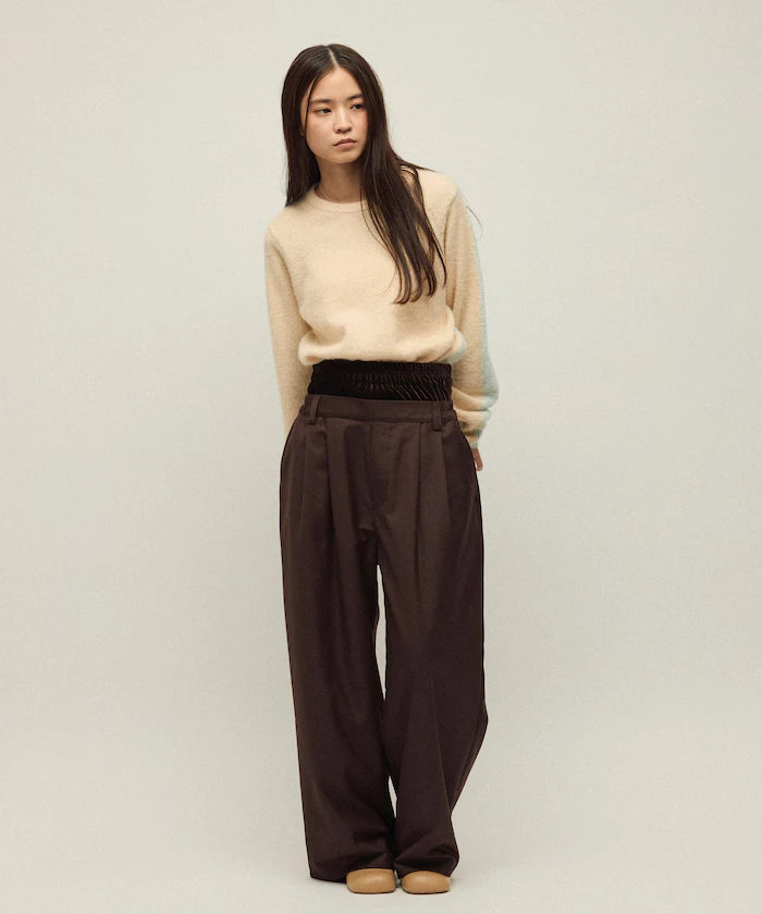 Velour Double Waist Easy Slacks / Wide Silhouette Wool-like Slacks Pants