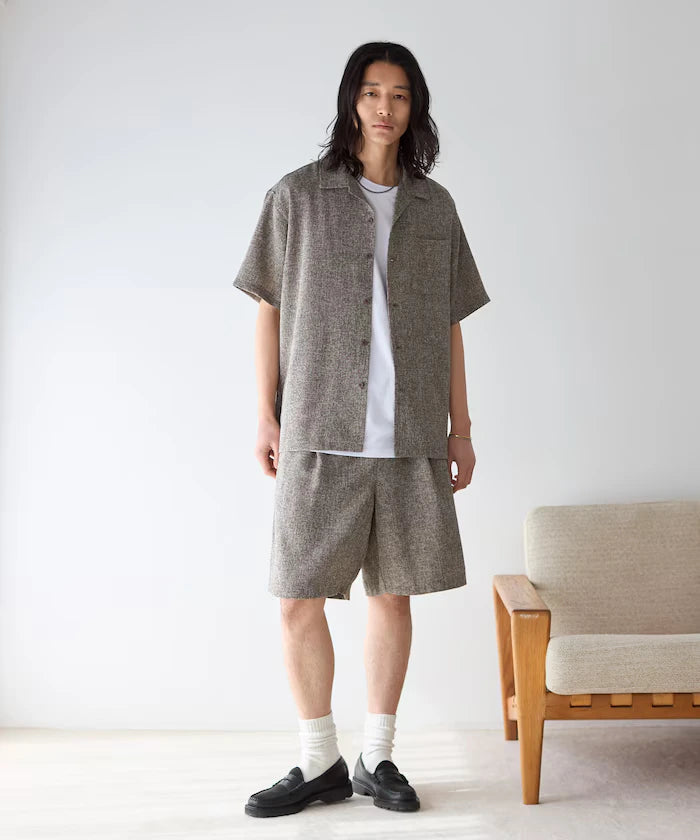 Dry Touch Summer Tweed Short Sleeve Open Collar Shirt