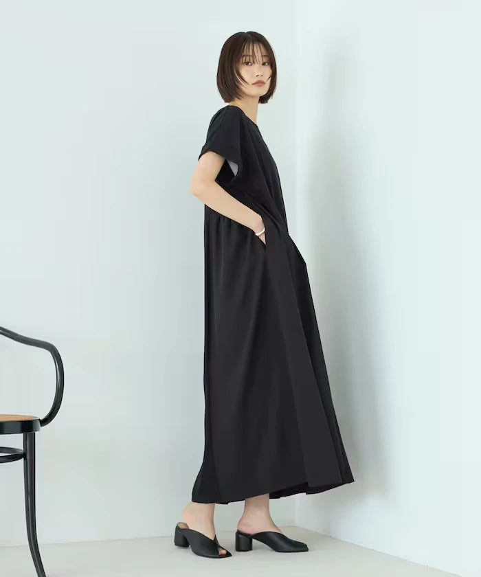 Organic Cotton Mixed Material Docking Gather Dress