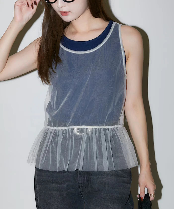 <Set Item> Tulle Layered Tank Top Limited Edition