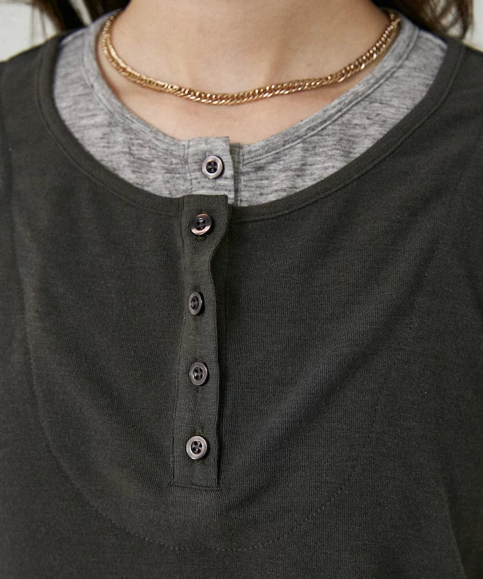 Layered-style Henley Neck T-shirt Limited Edition