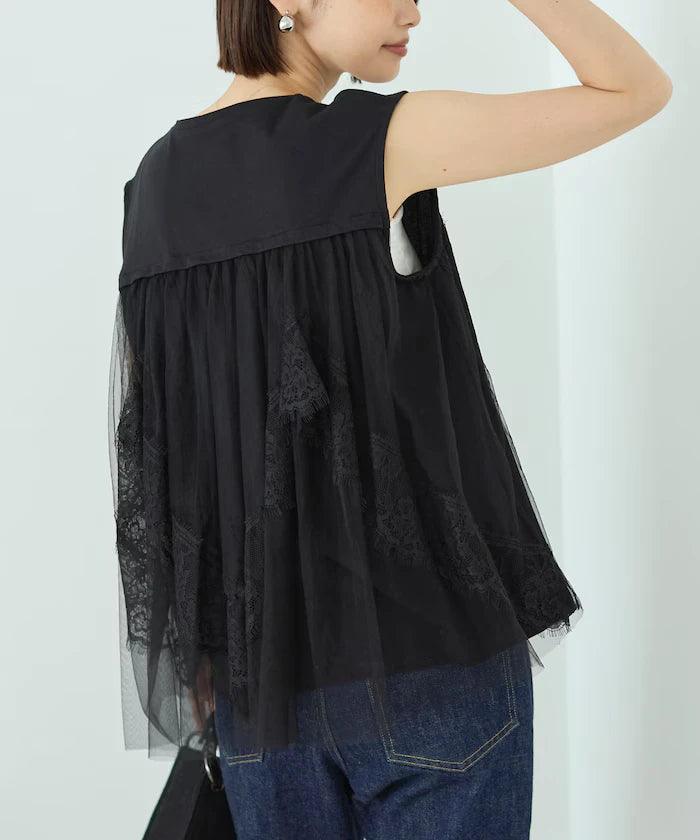 Organic Cotton Tulle Lace Docking Top