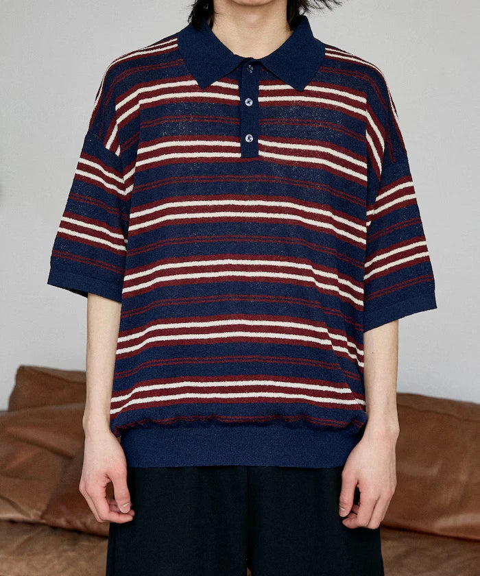 LOVE POP STUDIO Border Knit Polo Shirt Limited Edition